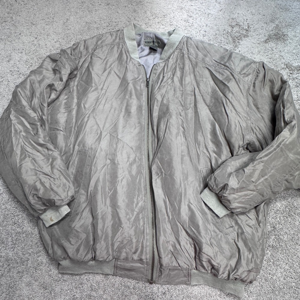 Robert Stock Men's Large Full Zip SIlk Jacket Vintage Lightweight Bomber